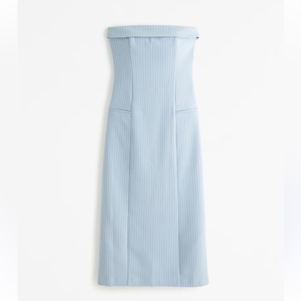 Abercrombie Blue Striped Strapless Tailored Midi Dress